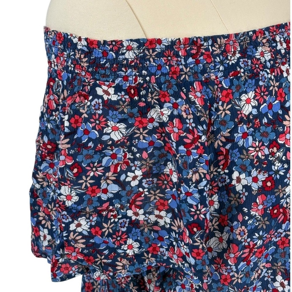 Liz Claiborne Off The Shoulder Top Blue Floral 100% Rayon XXL - Picture 4 of 7